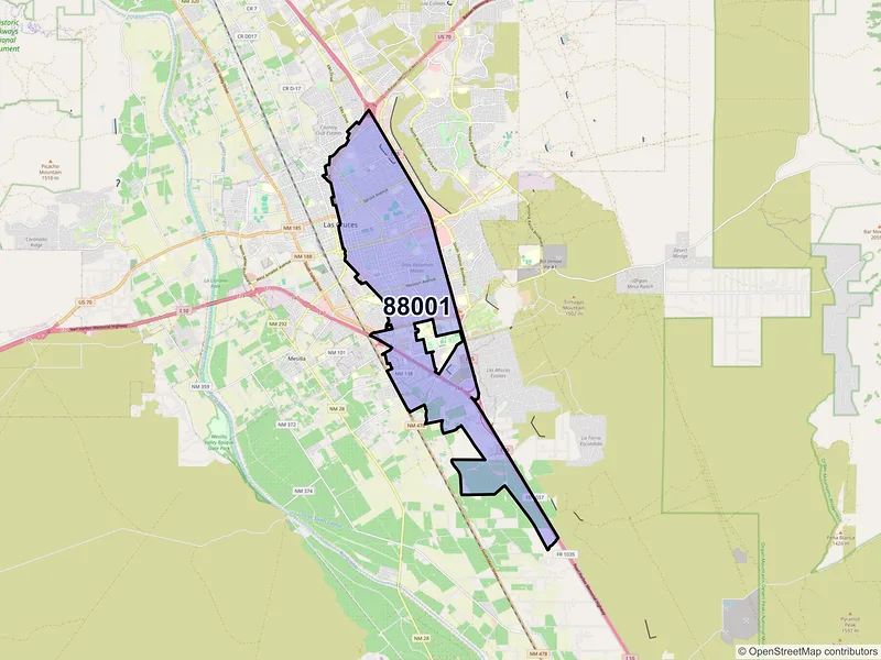 Map of ZIP Code 88001 — Las Cruces, NM