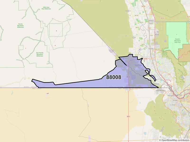 Map of Santa Teresa, New Mexico and ZIP codes