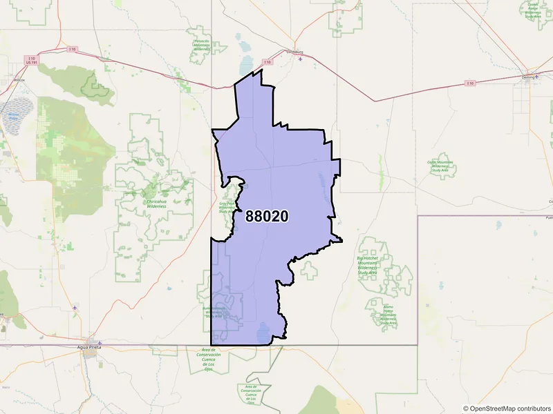 Map of ZIP Code 88020 — Animas, NM