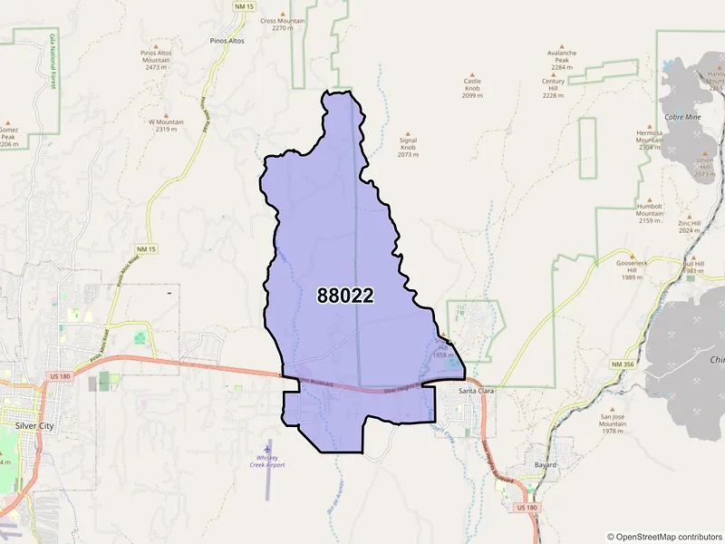 Map of ZIP Code 88022 — Arenas Valley, NM