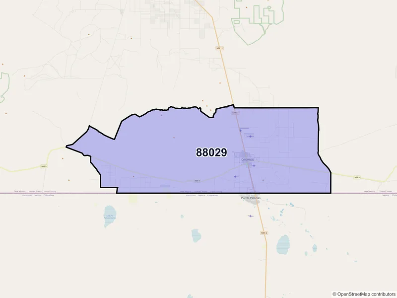 Map of Columbus, New Mexico and ZIP codes