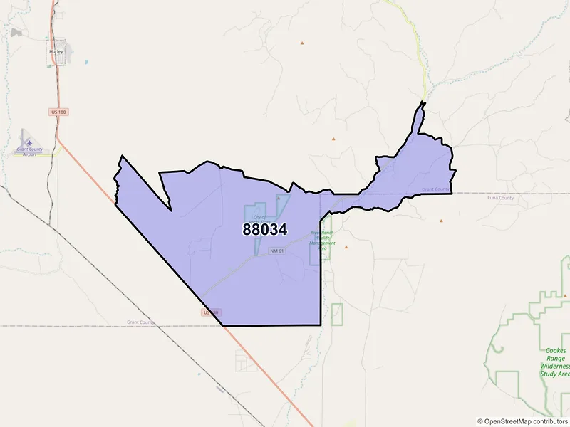 Map of ZIP Code 88034 — Faywood, NM