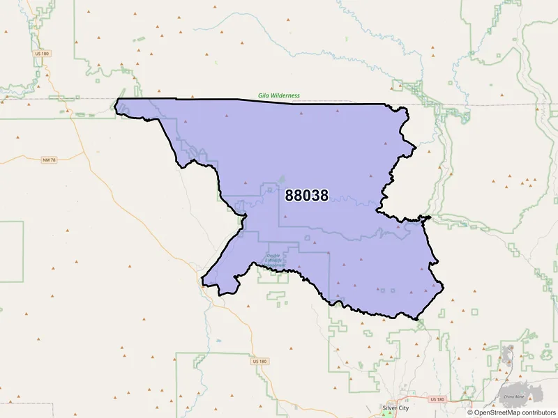 Map of Gila, New Mexico and ZIP codes