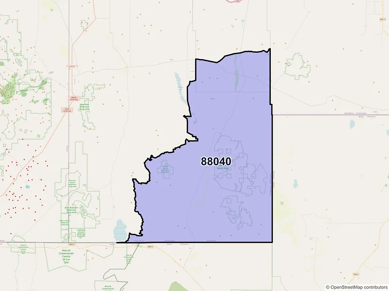 Map of Hachita, New Mexico and ZIP codes