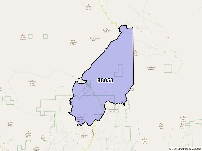 Map of Pinos Altos, New Mexico and ZIP codes