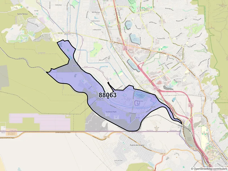 Map of ZIP Code 88063 — Sunland Park, NM