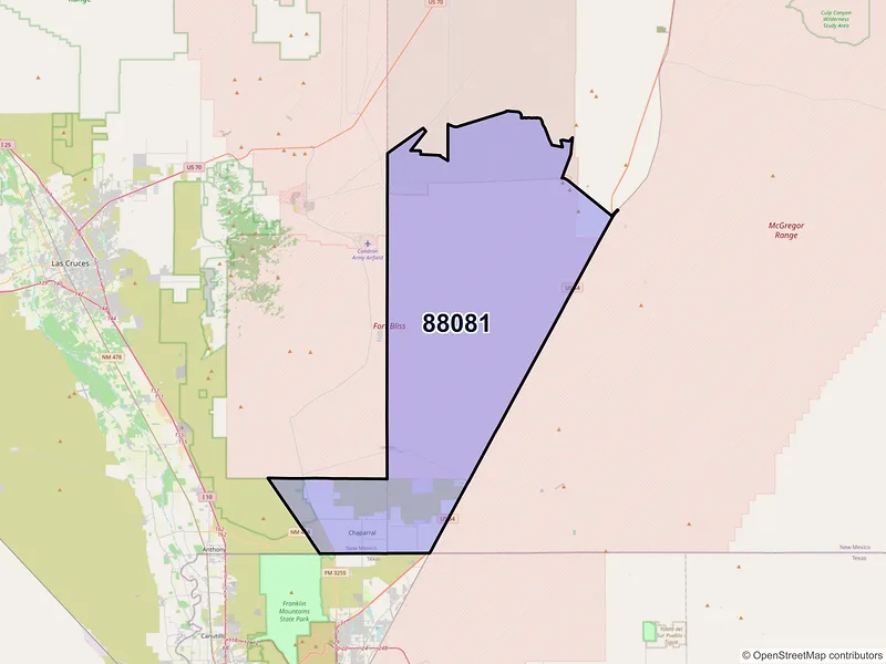 Map of Chaparral, New Mexico and ZIP codes