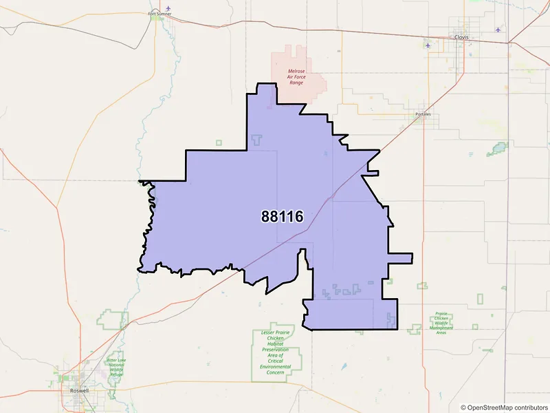 Map of ZIP Code 88116 — Elida, NM