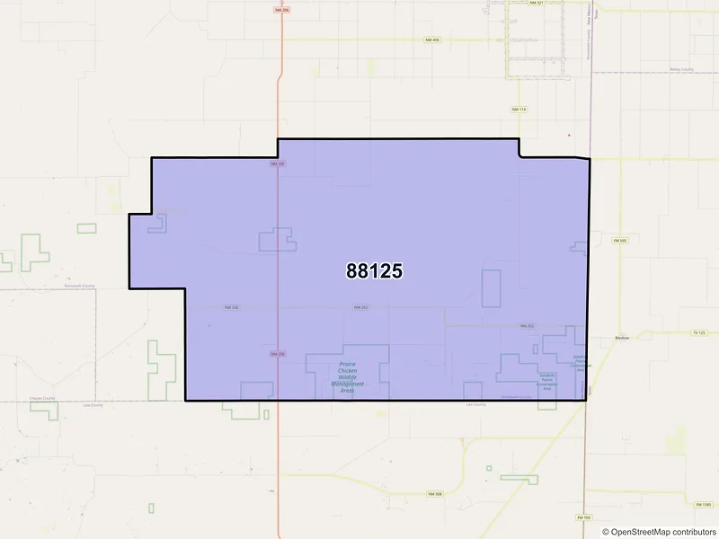 Map of Milnesand, New Mexico and ZIP codes