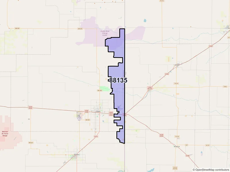 Map of ZIP Code 88135 — Texico, NM