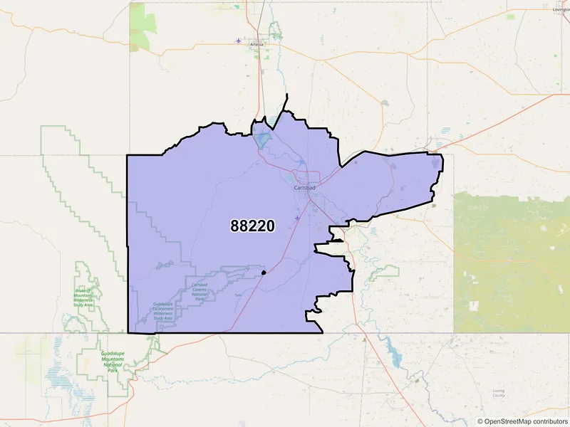 Map of ZIP Code 88220 — Carlsbad, NM