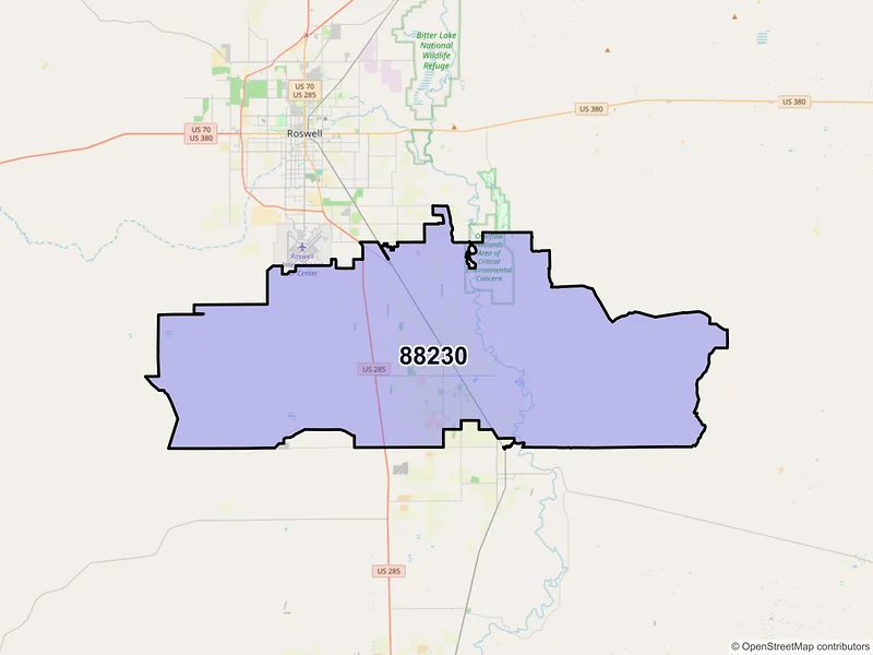 Map of ZIP Code 88230 — Dexter, NM