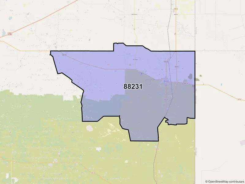 Map of Eunice, New Mexico and ZIP codes