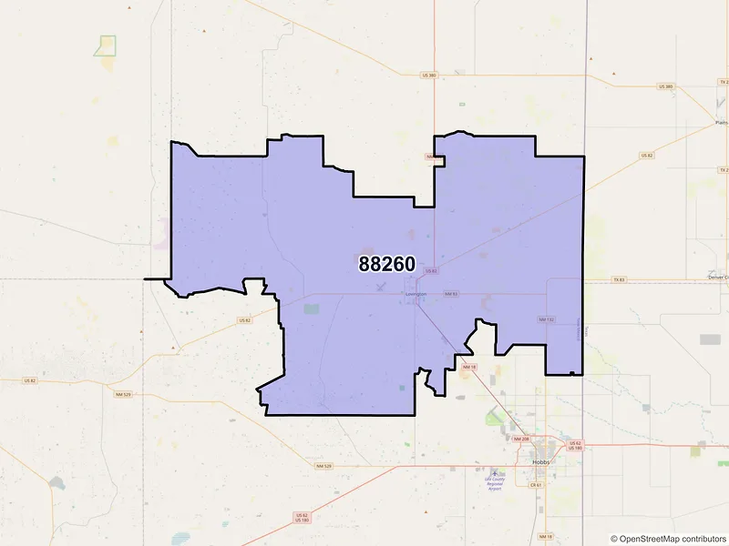 Map of Lovington, New Mexico and ZIP codes