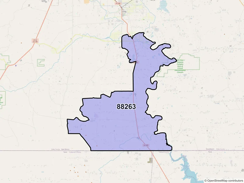 Map of Malaga, New Mexico and ZIP codes