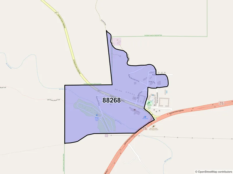 Map of Whites City, New Mexico and ZIP codes