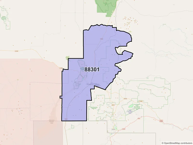 Map of Carrizozo, New Mexico and ZIP codes