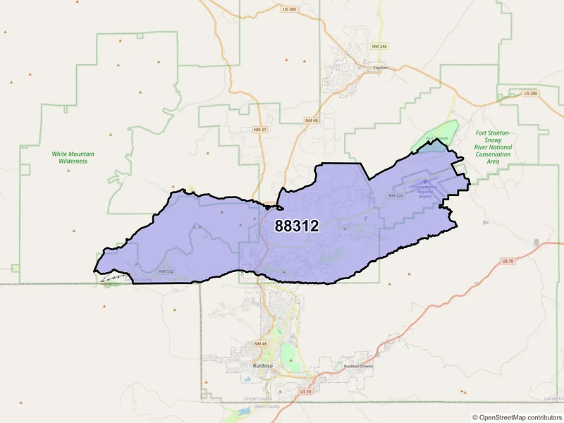 Map of ZIP Code 88312 — Alto, NM