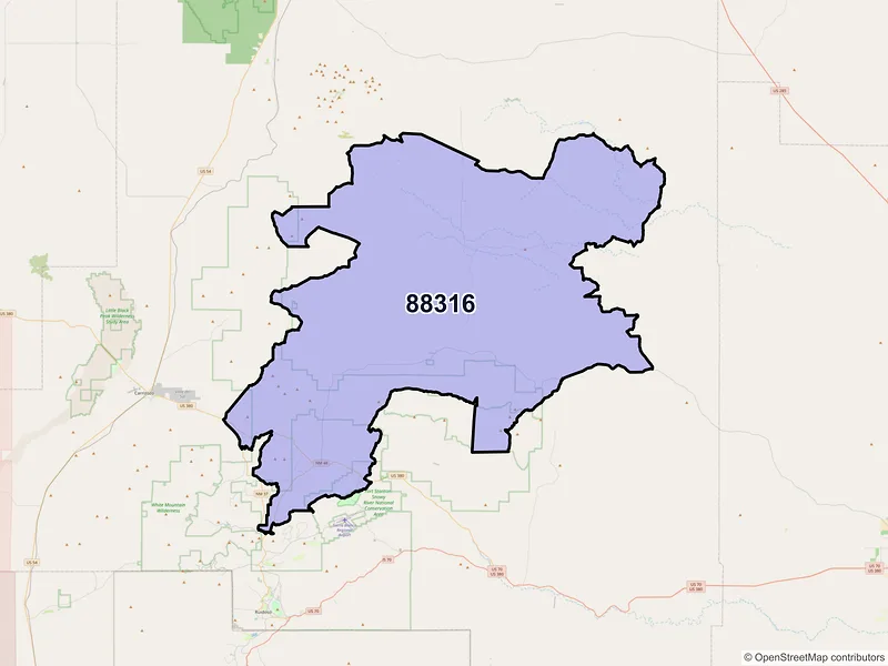 Map of ZIP Code 88316 — Capitan, NM