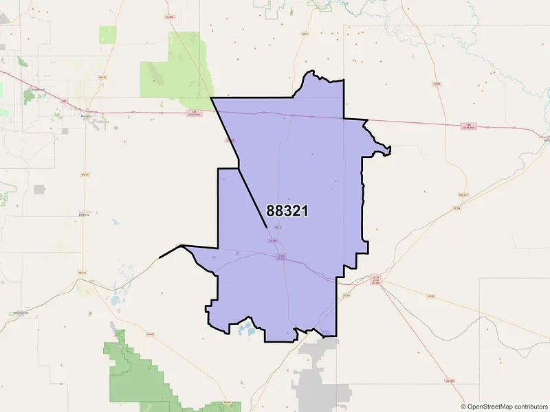 Map of Encino, New Mexico and ZIP codes