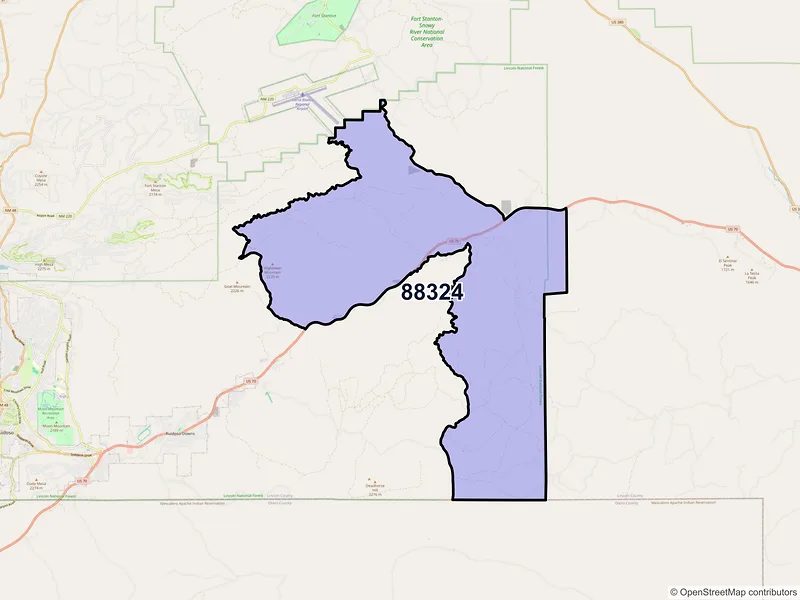 Map of ZIP Code 88324 — Glencoe, NM