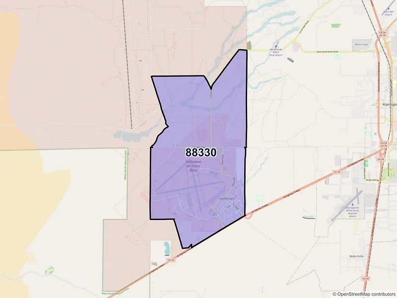 Map of Holloman Air Force Base, New Mexico and ZIP codes