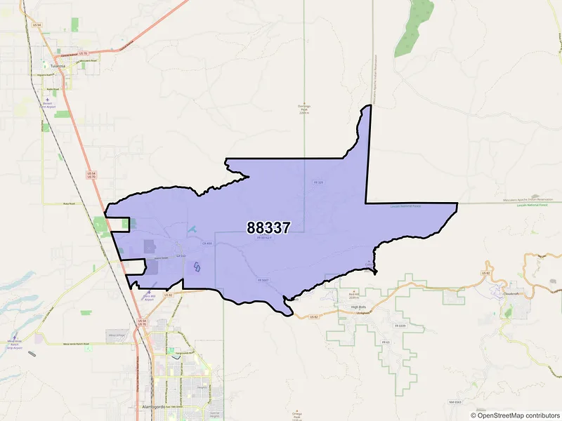 Map of ZIP Code 88337 — La Luz, NM