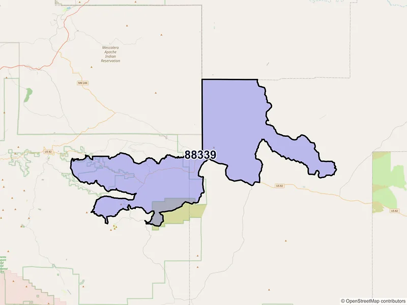 Map of Mayhill, New Mexico and ZIP codes