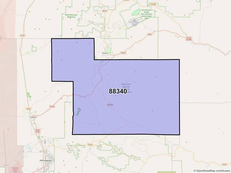 Map of ZIP Code 88340 — Mescalero, NM