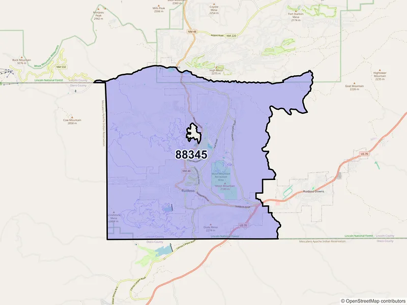 Map of ZIP Code 88345 — Ruidoso, NM