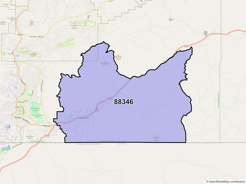 Map of Ruidoso Downs, New Mexico and ZIP codes