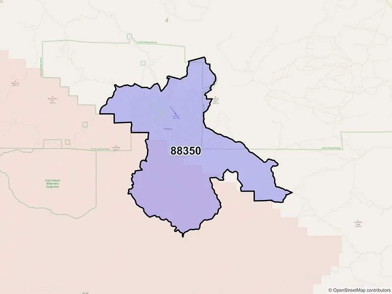 Map of Timberon, New Mexico and ZIP codes