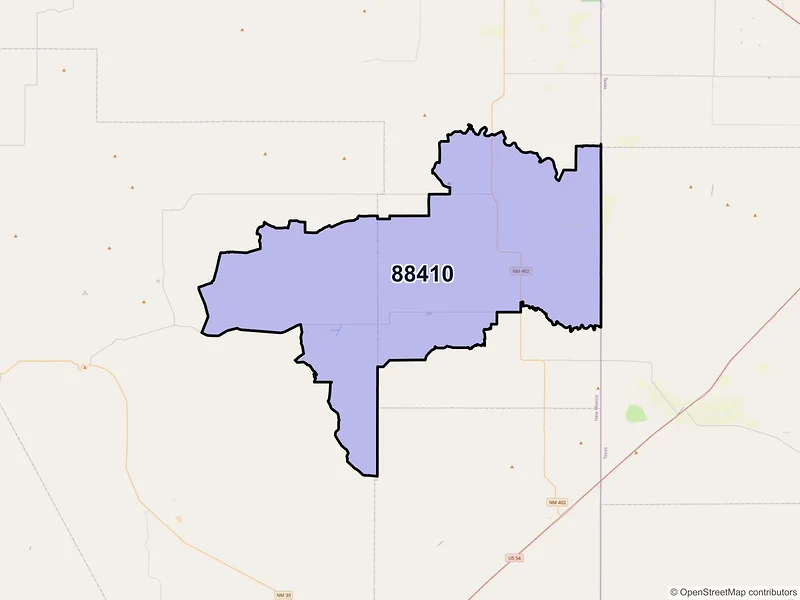 Map of Amistad, New Mexico and ZIP codes