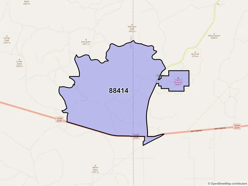 Map of Capulin, New Mexico and ZIP codes