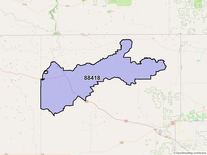 Map of ZIP Code 88418 — Des Moines, NM