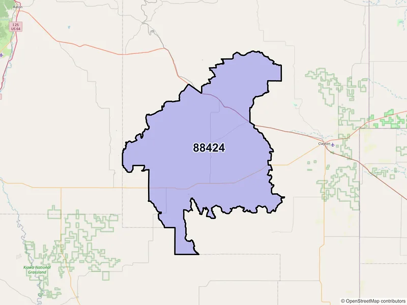 Map of ZIP Code 88424 — Grenville, NM
