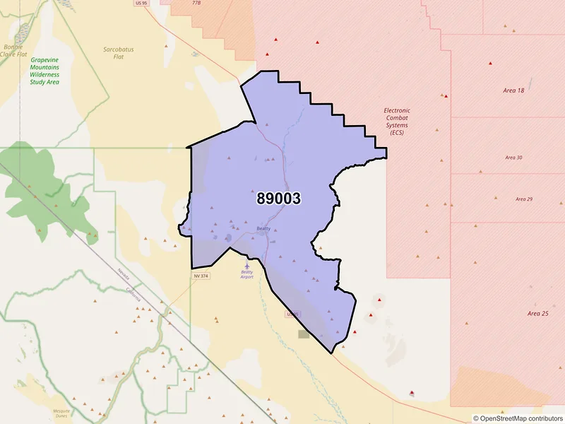 Map of Beatty, Nevada and ZIP codes