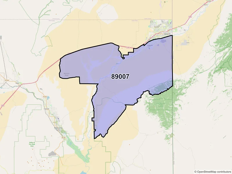 Map of Bunkerville, Nevada and ZIP codes