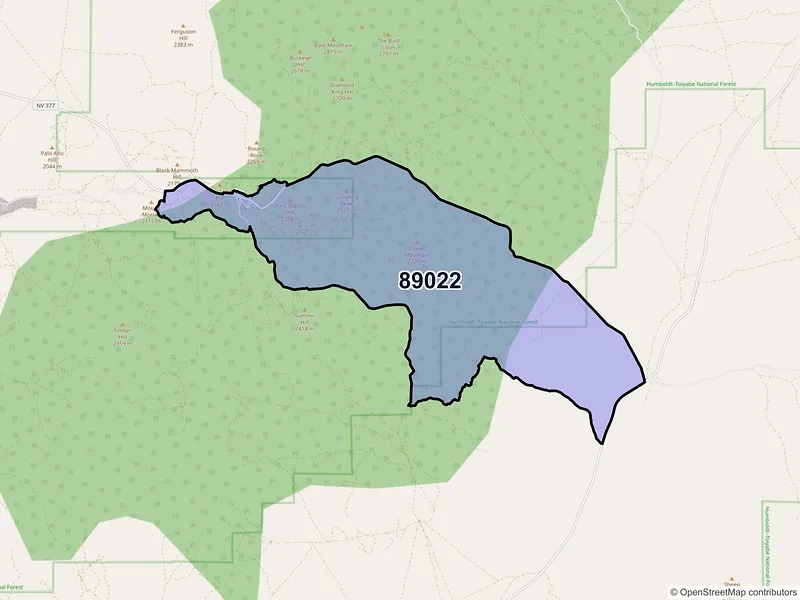 Map of Manhattan, Nevada and ZIP codes