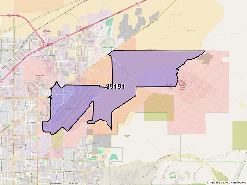 Map of Nellis AFB, Nevada and ZIP codes