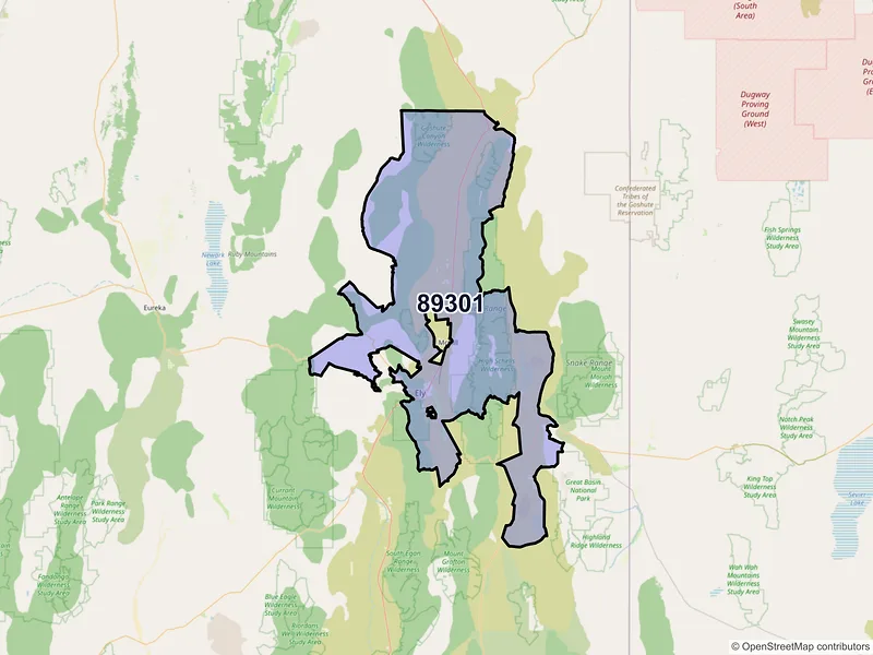 Map of ZIP Code 89301 — Ely, NV