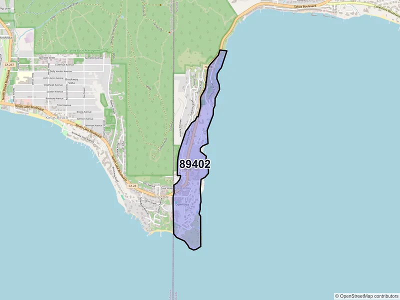 Map of Crystal Bay, Nevada and ZIP codes