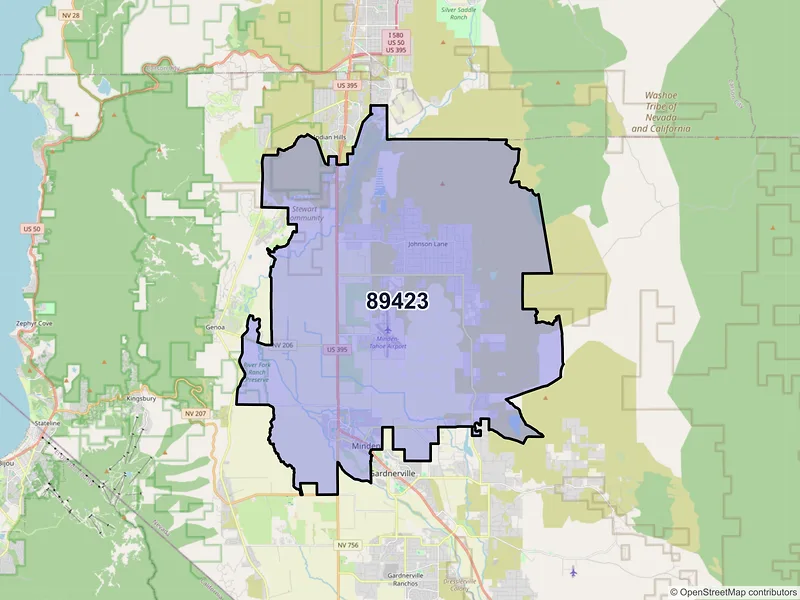 Map of Minden, Nevada and ZIP codes