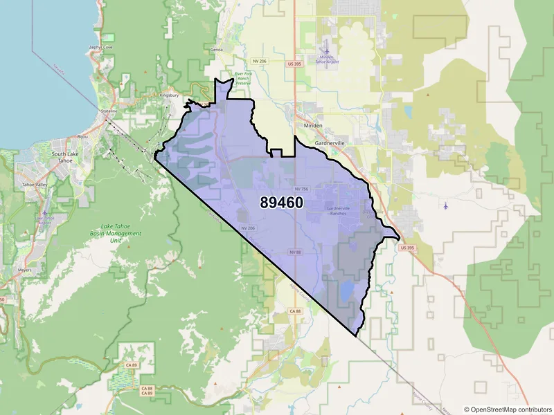 Map of ZIP Code 89460 — Gardnerville, NV
