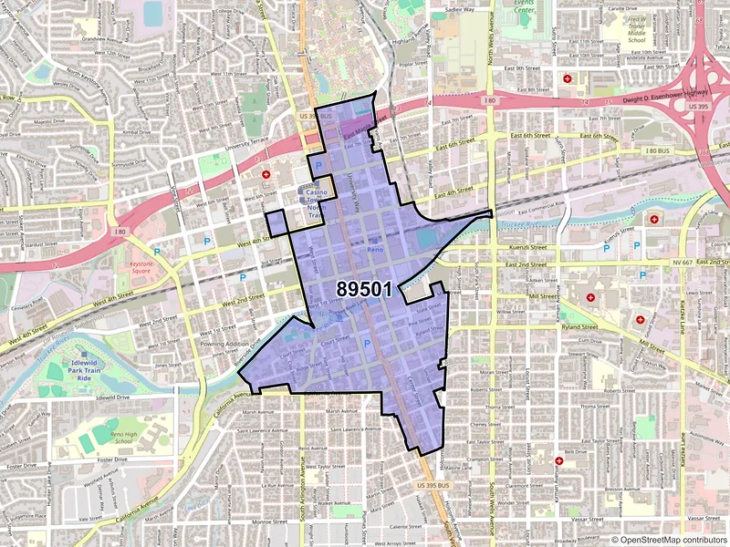 Map of ZIP Code 89501 — Reno, NV
