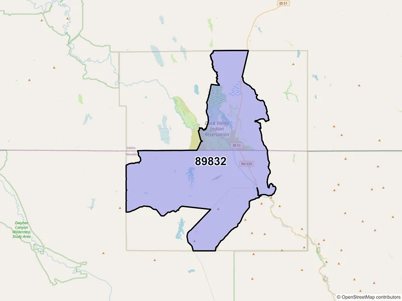 Map of Owyhee, Nevada and ZIP codes