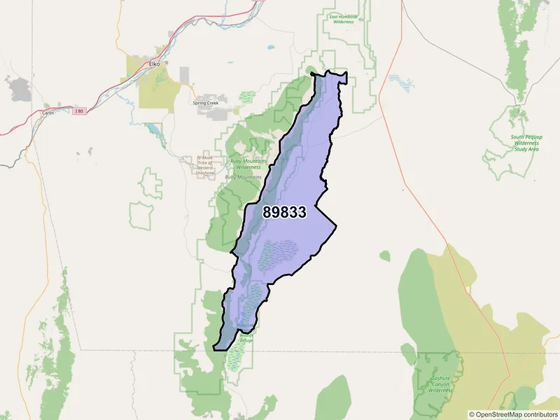 Map of ZIP Code 89833 — Ruby Valley, NV