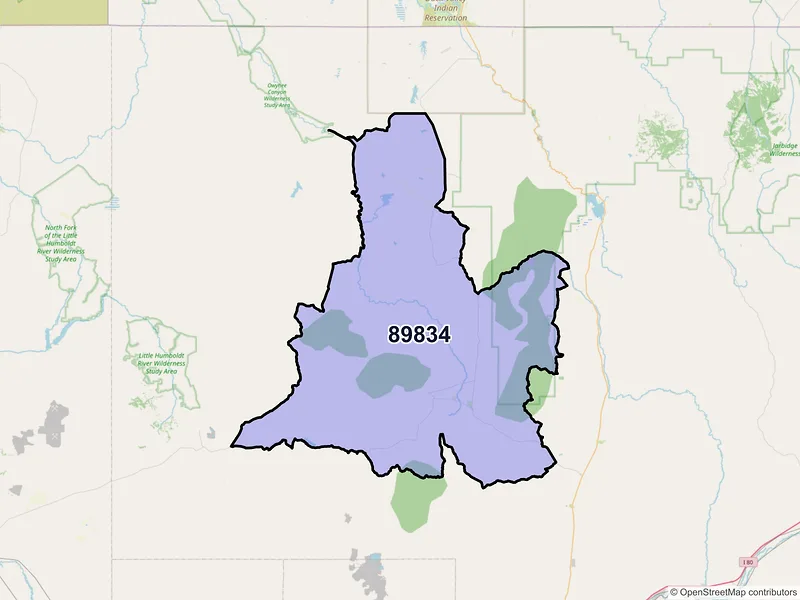 Map of ZIP Code 89834 — Tuscarora, NV