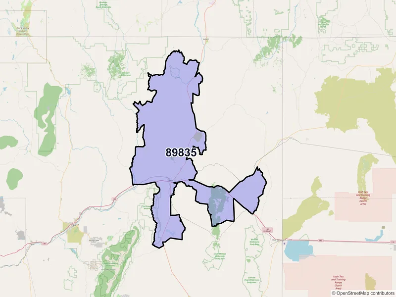 Map of ZIP Code 89835 — Wells, NV