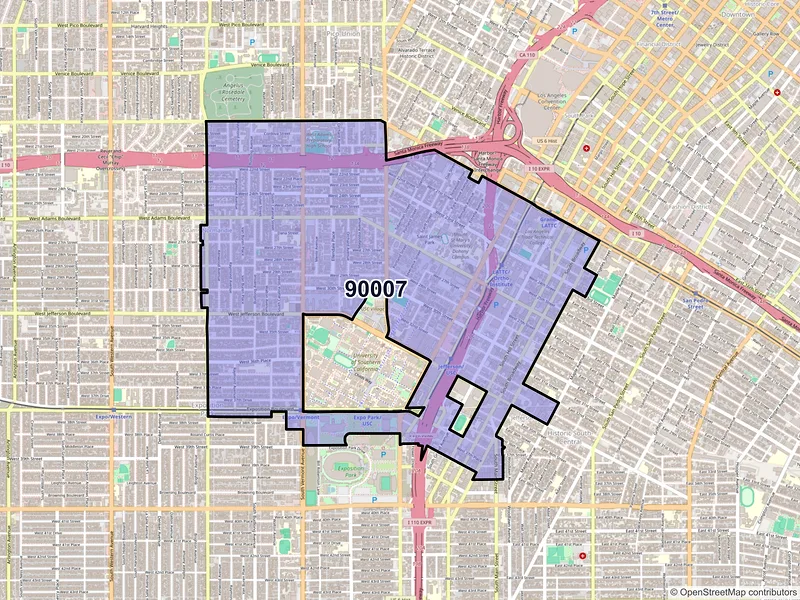 Map of ZIP Code 90007 — Los Angeles, CA